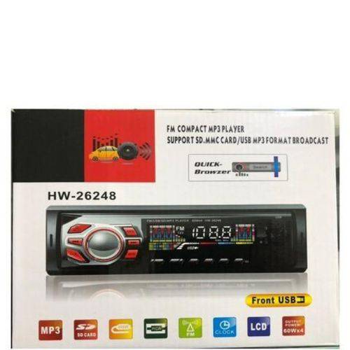 Radio Som Automotivo Carro Mp3 USB Sd P2 Controle Hw-26248