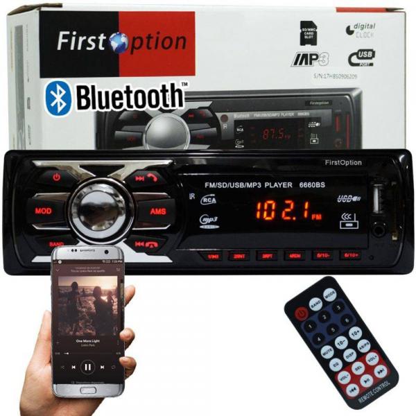 Radio Som Mp3 Player Automotivo Carro Bluetooth First Option USB com Controle - Manfer Com. e Importacao Ltda