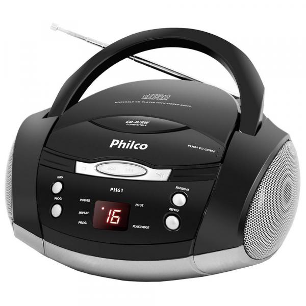 Rádio Som Portátil Philco com CD Player Rádio FM MP3 AUX IN - Cinza/Preto Ph61