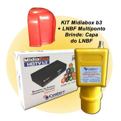 Receptor Digital Midia Box B3 com Lnbf Multiponto Super Digital - Century com Capa Protetora