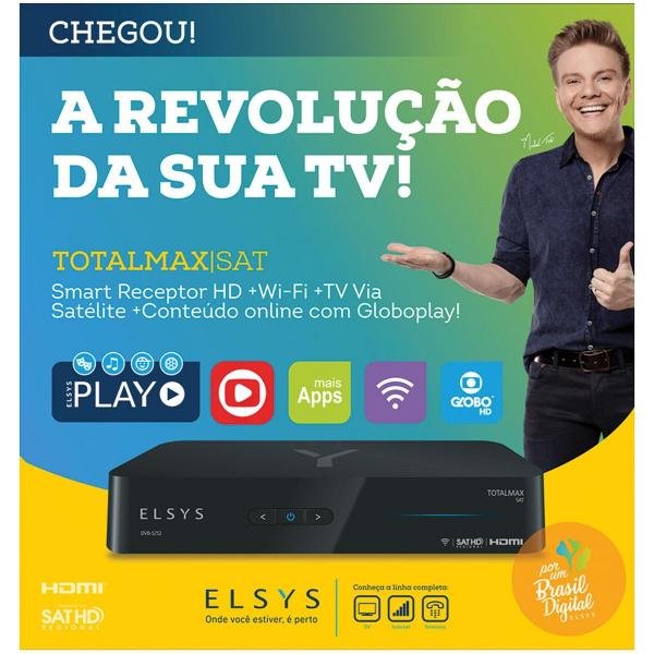 Receptor Totalmax Sat Hd + Wi Fi + Tv Via Satélite + Conteúdo Online com Globoplay Etrs47 - Elsys