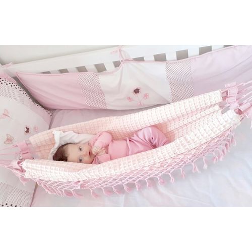 Rede de Bebê para Berço Rosa Bebê 100% Algodão Redinha Baby com Cordinhas para Amarrar no Berço