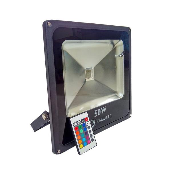 Refletor LED 50W RGB Slim C/ Controle Embu LED