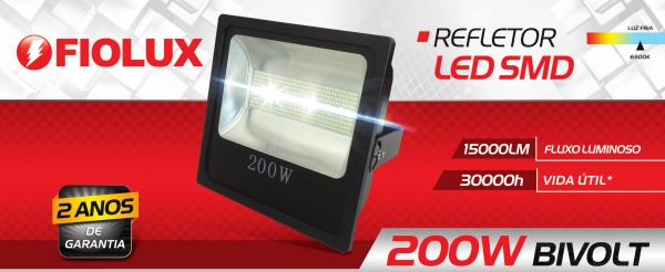 Refletor Led Smd 200 W FIOLUX Holofote Bivolt 200W 110/220 a Prova Dágua IP65