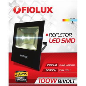 Refletor Led Smd 100 W FIOLUX Holofote 110/220 a Prova D`água IP65 - Bivolt