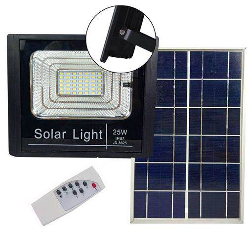 Refletor Solar Holofote Led 25w Placa Solar Controle Completo Iluminacao Sensor (zem-31549-a)