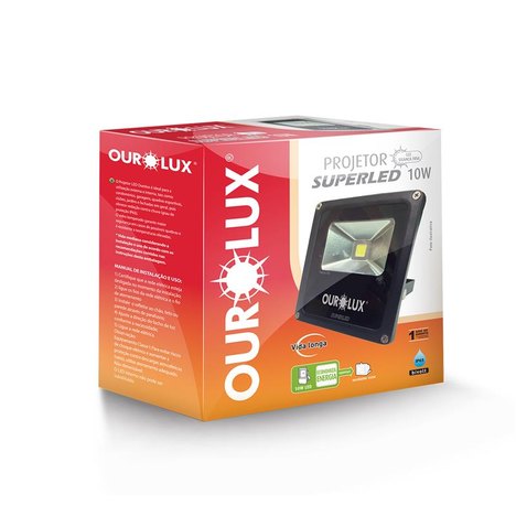 Refletor Superled Ourolux Slim 10W Preto Bivolt - 6500K