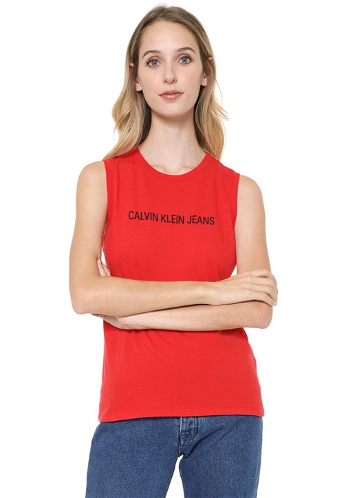 Regata Calvin Klein Jeans Lettering Vermelha - Kanui