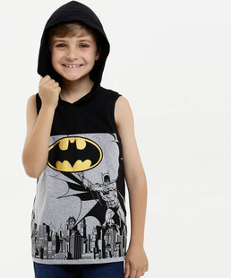 Regata Infantil Estampa Batman Capuz Liga da Justiça