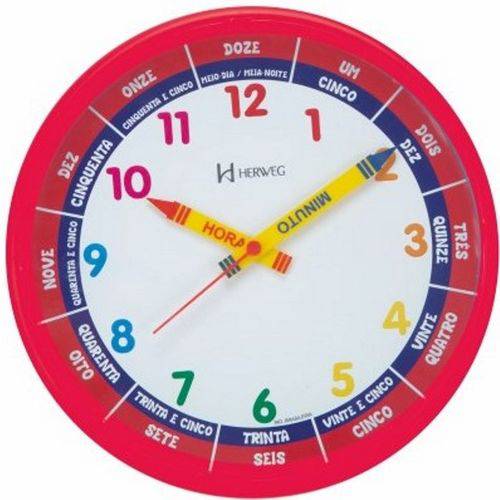 Relógio 6690 Parede 26 Cm Vermelho Educativo Infantil Herweg