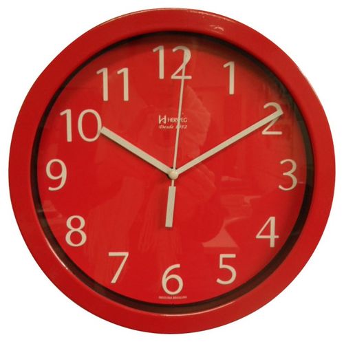 Relógio 6718 de Parede Alumínio 25 Cm Vermelho Vidro Herweg