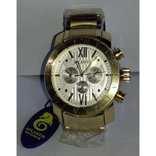 Relógio Atlantis A3310 Dourado Fundo Branco - Masculino - Original