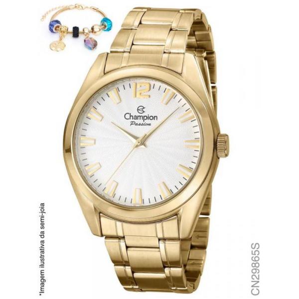 Relógio Champion Dourado Fundo Branco + Kit CN29865S