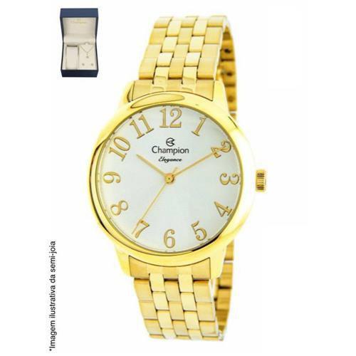 Relógio Champion Feminino Dourado Cn26162w + Kit Bijuteria