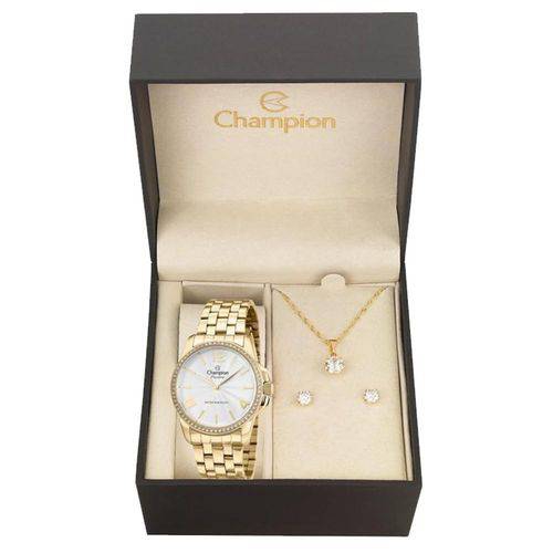 Relógio Champion Feminino Dourado Cn29801w + Kit Bijuteria