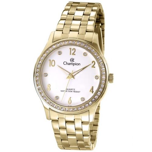 Relógio Champion Feminino Dourado Pedras Cn28982h