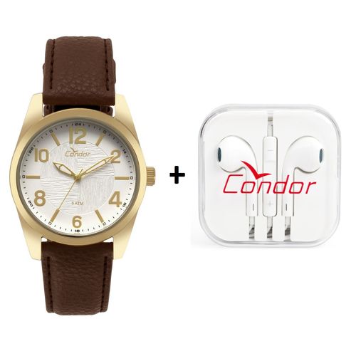 Relógio Condor Masculino Casual Dourado com Fone de Ouvido - Co2035kye/k2b