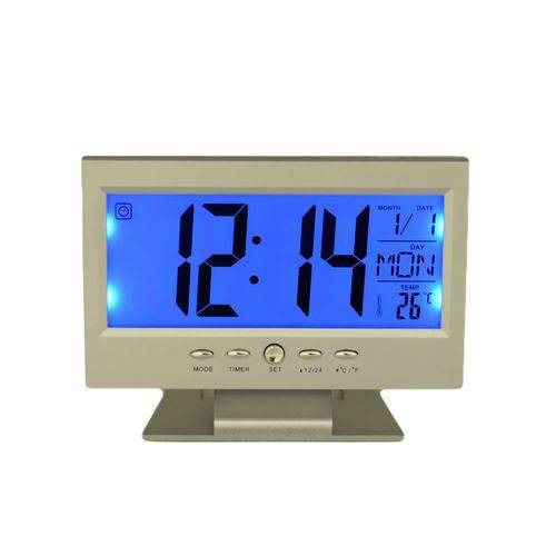 Relógio de Mesa Digital Despertador Temperatura Led Azul