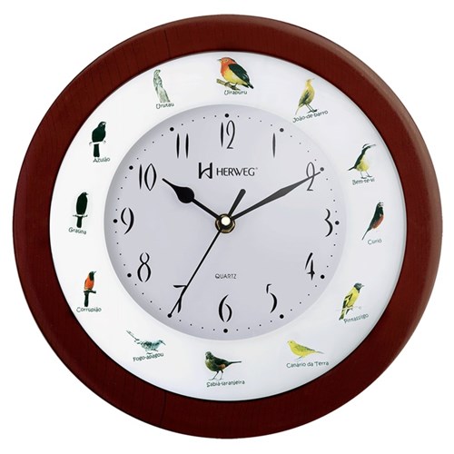 Relógio de Parede 30 Cm Canto de Pássaros Brasileiros Herweg