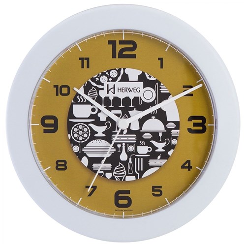 Relógio de Parede Analógico Decorativo Ideal para Cozinha Herweg Branco