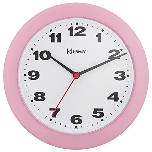 Relógio de Parede Analógico Moderno Mecanismo Step Tic Tac Herweg Rosa Baby