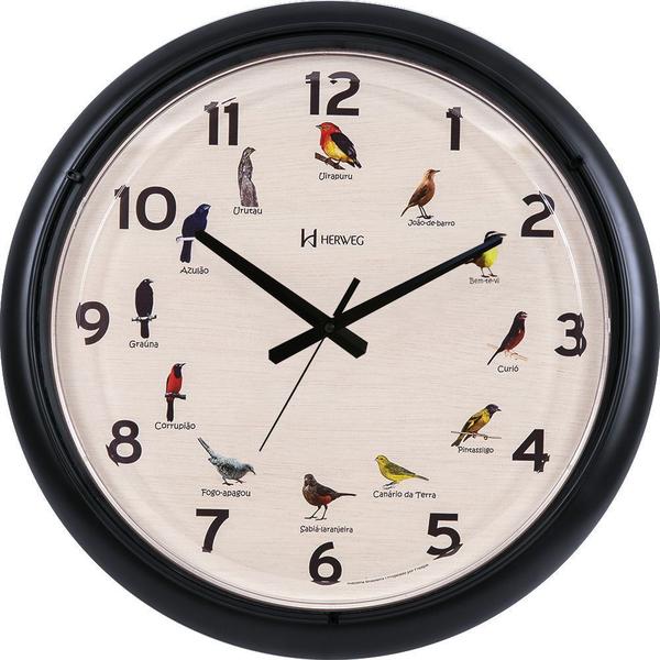 Relógio de Parede Canto dos Pássaros Herweg Preto 6691-34