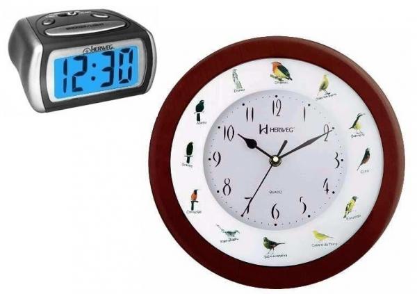 Relógio de Parede Canto Pássaros Brasileiros + Despertador - Herweg