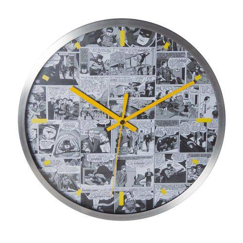Relógio de Parede Decorativo de Metal Dc Comics Quadrinhos Amarelo / Branco / Preto - 30 Cm