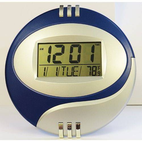 Relógio de Parede Digital com Termômetro Redondo Azul 3806n
