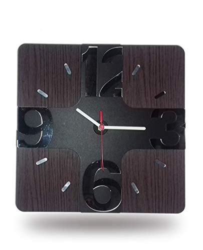 Relógio de Parede em Madeira Mdf Laminado com Números 3D em Espelhos