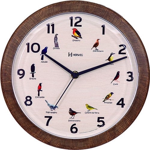 Relógio de Parede Herweg Canto dos Pássaros Brasileiros 6658-323