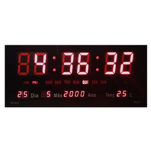 Relógio de Parede Led Digital Calendário Temperatura Alarme