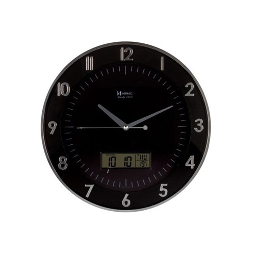 Relógio de Parede Moderno Analógico e Digital Sofisticado Termômetro Herweg Cromado