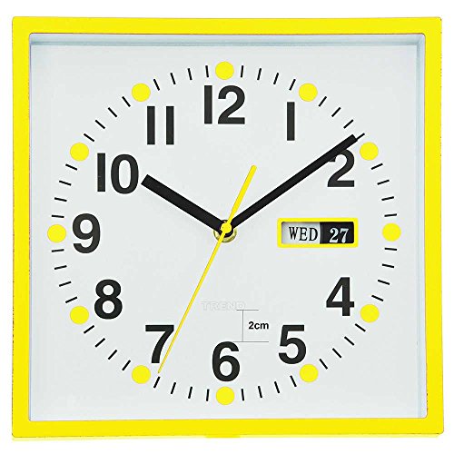 Relógio de Parede Quadrado com Calendário Amarelo - Urban - 24x24 Cm