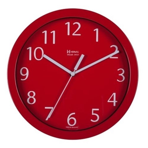 Relógio de Parede Redondo Moderno Analógico Alumínio Herweg Vermelho
