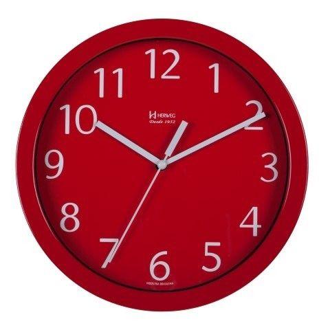 Relógio de Parede Redondo Moderno Analógico Mecanismo Step Alumínio Vermelho Herweg