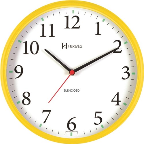 Relógio de Parede Silencioso Redondo Amarelo 26 Cm Herweg 6126S-268