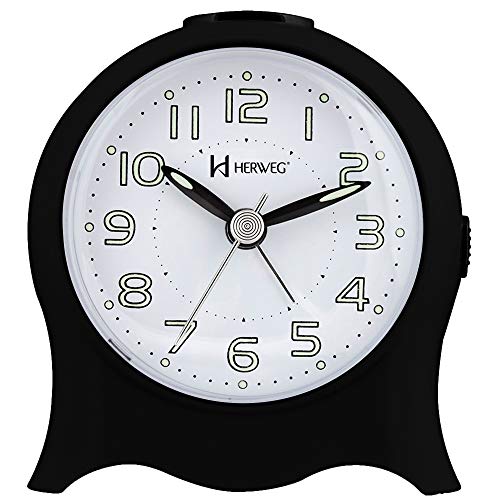 Relógio Despertador Analógico Decorativo Quartz Iluminação Noturna Alarme Sonoro Herweg Preto
