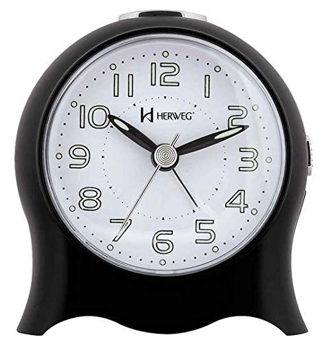 Relógio Despertador Analógico Decorativo Quartz Iluminação Noturna Alarme Sonoro Herweg Preto
