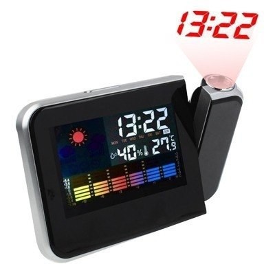 Relogio Despertador com Projetor Hora Higrômetro Termômetro Mede Temperatura Acende Luz Led (DS-8190 / BSL-REL-53) - Braslu