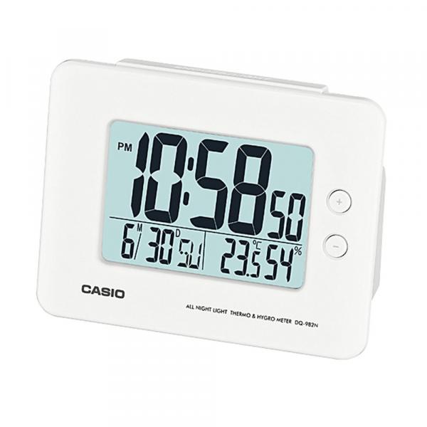 Relógio Despertador Digital Casio Branco, com Calendário e Termômetro DQ-982N-7DF