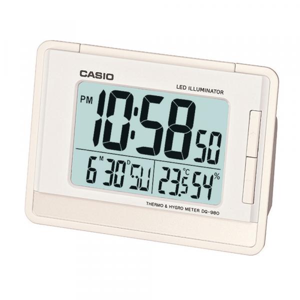 Relógio Despertador Digital Casio Branco, com Calendário e Termômetro DQ-980-7DF