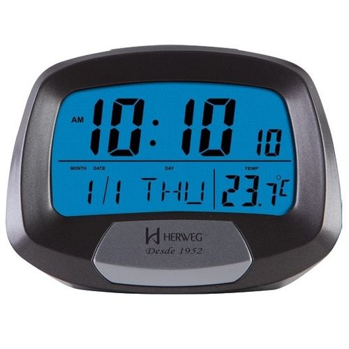 Relógio Despertador Digital Termômetro Herweg 2977 071 Cinza