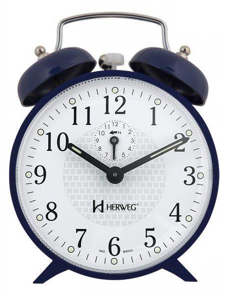 Relógio Despertador Mecânico Herweg Azul Corda 2206-011