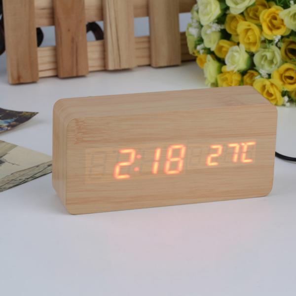 Relógio Despertador Mesa Digital Tipo Madeira com Sound - Biashop