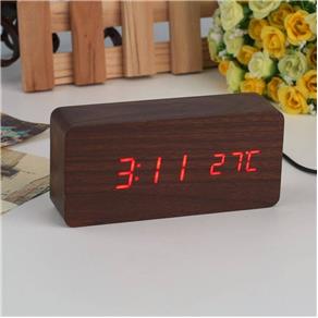 Relógio Despertador Mesa Digital Tipo Madeira com Sound Cont