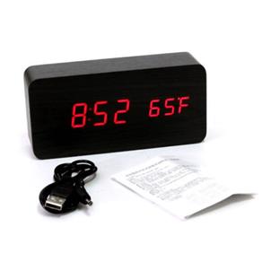 Relógio Despertador Mesa Digital Tipo Madeira com Sound Control 1299-Preto