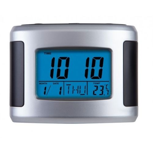 Relógio Despertador Termômetro Digital Duas Escalas Moderno Alarme Sonoro Luz no Visor Herweg Prata
