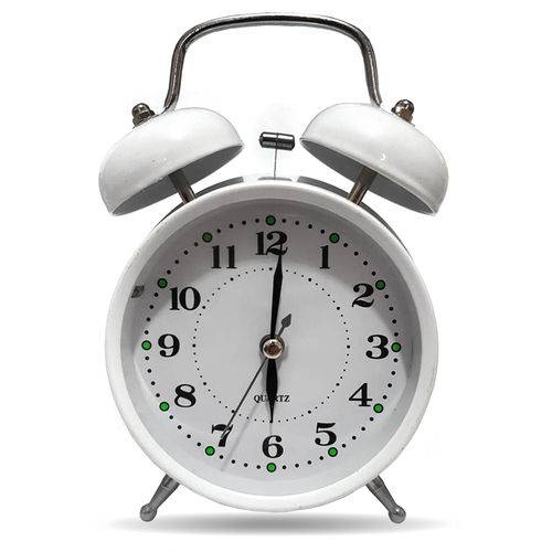 Relógio Despertador Vintage Analógico com 2 Sinos - Branco