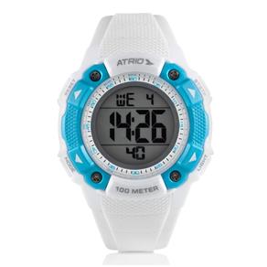 Relógio Digital Feminino Atrio Iridium Esportivo Branco e Azul à Prova D’Água ES098